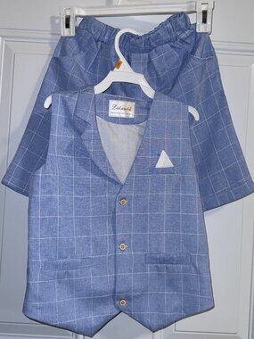 Lolanta Vest/Short suit light blue/white checkered box print